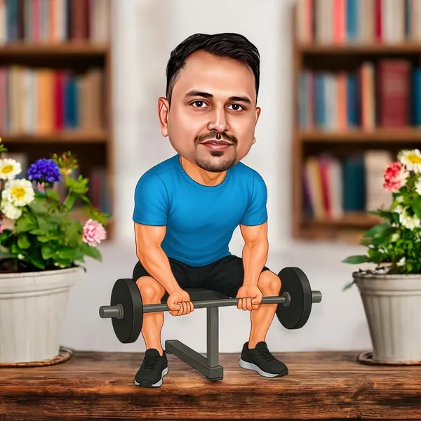 Personalized_Gym_Lover_Caricature_Cutout_with_Acrylic_Name_|_Custom_Weightlifting_2D_MDF_Caricature_|_Glossy_Double-Layer_Laminated_MDF_with_Stand_|_Unique_Fitness_Gift_for_Men_&_Women