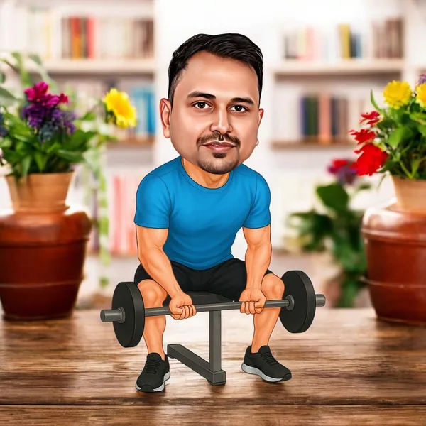 Personalized_Gym_Lover_Caricature_Cutout_with_Acrylic_Name_|_Custom_Weightlifting_2D_MDF_Caricature_|_Glossy_Double-Layer_Laminated_MDF_with_Stand_|_Unique_Fitness_Gift_for_Men_&_Women