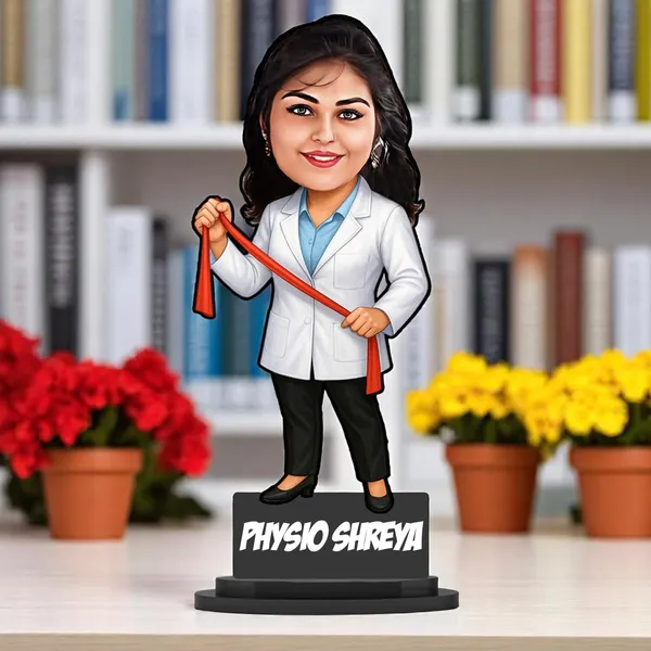 Personalized_Physio_Caricature_Gift_for_Women_&_Men,_Custom_2D_Physiotherapist_Wooden_Standee_with_Acrylic_Name,_Double_Layer_Laminated_MDF_Glossy_Desk_Décor