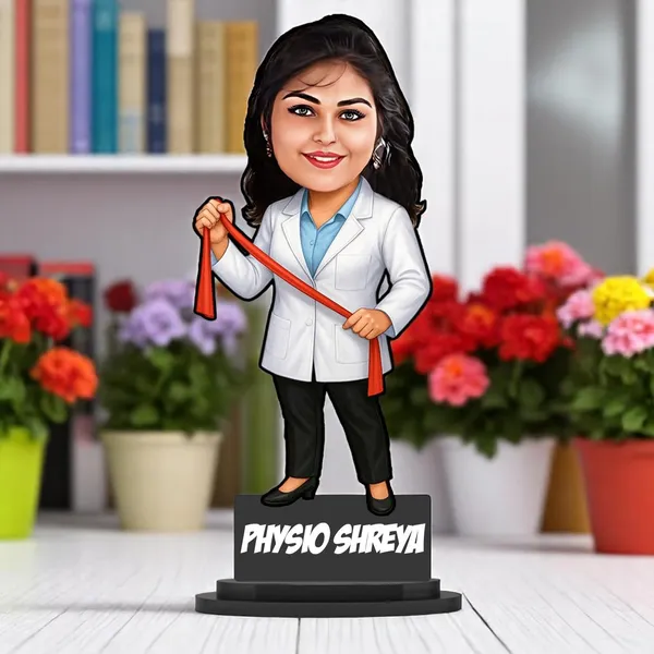 Personalized_Physio_Caricature_Gift_for_Women_&_Men,_Custom_2D_Physiotherapist_Wooden_Standee_with_Acrylic_Name,_Double_Layer_Laminated_MDF_Glossy_Desk_Décor