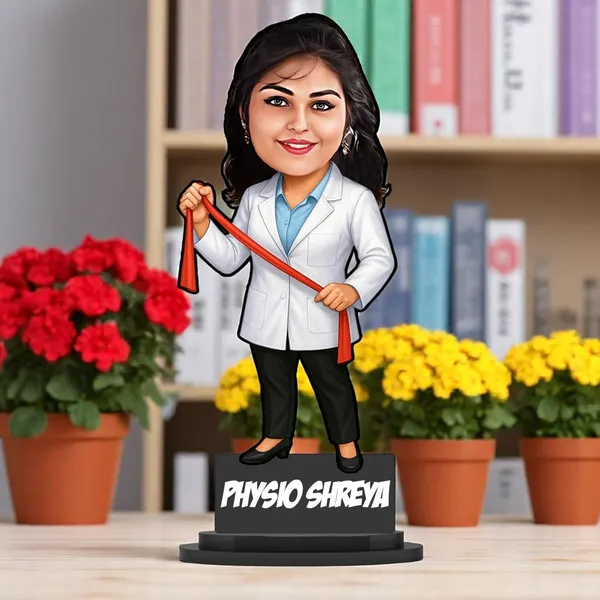 Personalized_Physio_Caricature_Gift_for_Women_&_Men,_Custom_2D_Physiotherapist_Wooden_Standee_with_Acrylic_Name,_Double_Layer_Laminated_MDF_Glossy_Desk_Décor