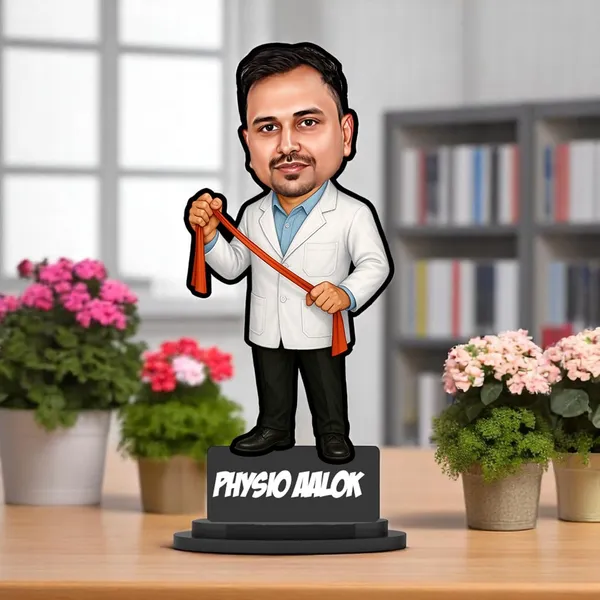 Personalized_Physiotherapist_Caricature_Gift_for_Men_&_Women,_Custom_2D_Wooden_Standee_with_Acrylic_Name,_Double_Layer_Laminated_MDF_Glossy_Finish_Desk_Décor
