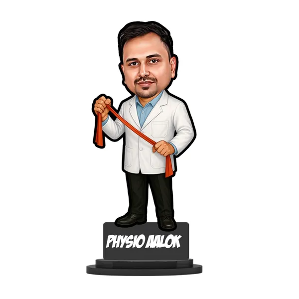 Personalized_Physiotherapist_Caricature_Gift_for_Men_&_Women,_Custom_2D_Wooden_Standee_with_Acrylic_Name,_Double_Layer_Laminated_MDF_Glossy_Finish_Desk_Décor