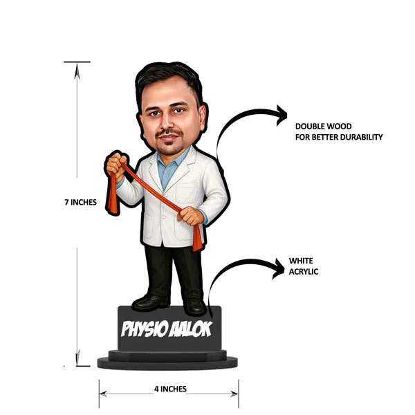 Personalized_Physiotherapist_Caricature_Gift_for_Men_&_Women,_Custom_2D_Wooden_Standee_with_Acrylic_Name,_Double_Layer_Laminated_MDF_Glossy_Finish_Desk_Décor