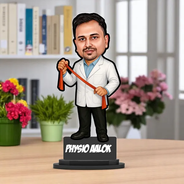 Personalized_Physiotherapist_Caricature_Gift_for_Men_&_Women,_Custom_2D_Wooden_Standee_with_Acrylic_Name,_Double_Layer_Laminated_MDF_Glossy_Finish_Desk_Décor
