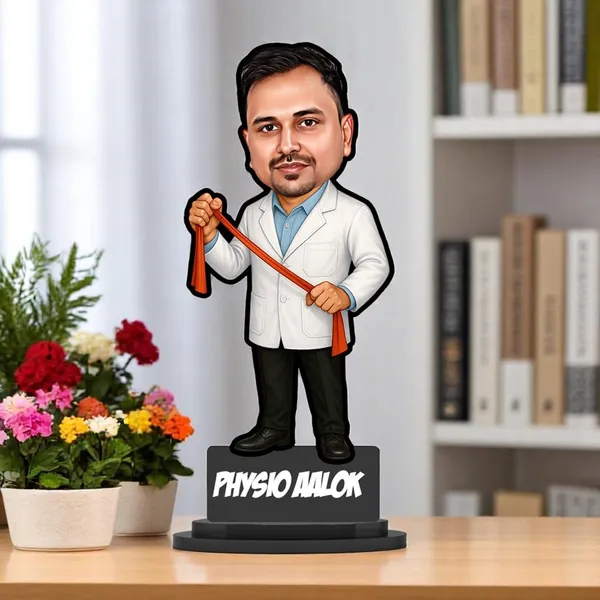 Personalized_Physiotherapist_Caricature_Gift_for_Men_&_Women,_Custom_2D_Wooden_Standee_with_Acrylic_Name,_Double_Layer_Laminated_MDF_Glossy_Finish_Desk_Décor