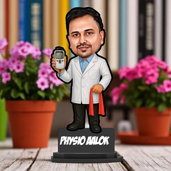 Personalized_Physiotherapist_Caricature_Standee_with_Acrylic_Name_|_7_Inch_Custom_Professional_Caricature_for_Any_Profession_|_Double-Layer_Laminated_MDF_Wood,_Glossy_Finish_&_Stand_|_Unique_Gift_for_Men_&_Women