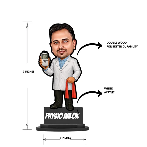 Personalized_Physiotherapist_Caricature_Standee_with_Acrylic_Name_|_7_Inch_Custom_Professional_Caricature_for_Any_Profession_|_Double-Layer_Laminated_MDF_Wood,_Glossy_Finish_&_Stand_|_Unique_Gift_for_Men_&_Women