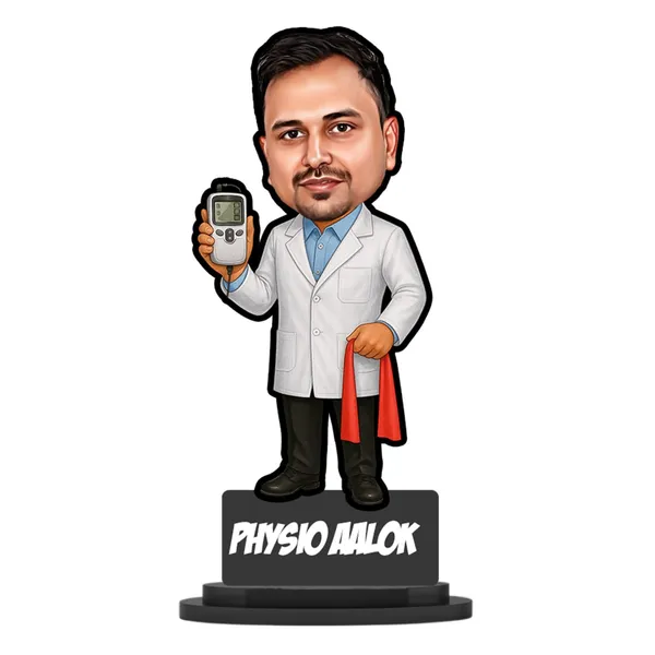 Personalized_Physiotherapist_Caricature_Standee_with_Acrylic_Name_|_7_Inch_Custom_Professional_Caricature_for_Any_Profession_|_Double-Layer_Laminated_MDF_Wood,_Glossy_Finish_&_Stand_|_Unique_Gift_for_Men_&_Women