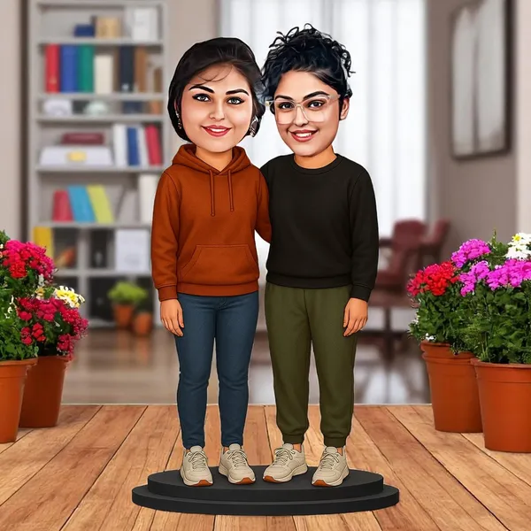 Personalized_Two_Girls_Best_Friends_Caricature_Cutout_with_Acrylic_Name_|_Custom_2D_MDF_Friendship_Gift_for_Men_&_Women_|_Glossy_Double-Layer_Laminated_MDF_with_Stand_|_Unique_Birthday_Gift
