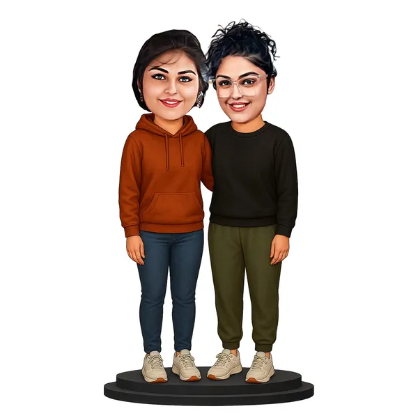 Personalized_Two_Girls_Best_Friends_Caricature_Cutout_with_Acrylic_Name_|_Custom_2D_MDF_Friendship_Gift_for_Men_&_Women_|_Glossy_Double-Layer_Laminated_MDF_with_Stand_|_Unique_Birthday_Gift