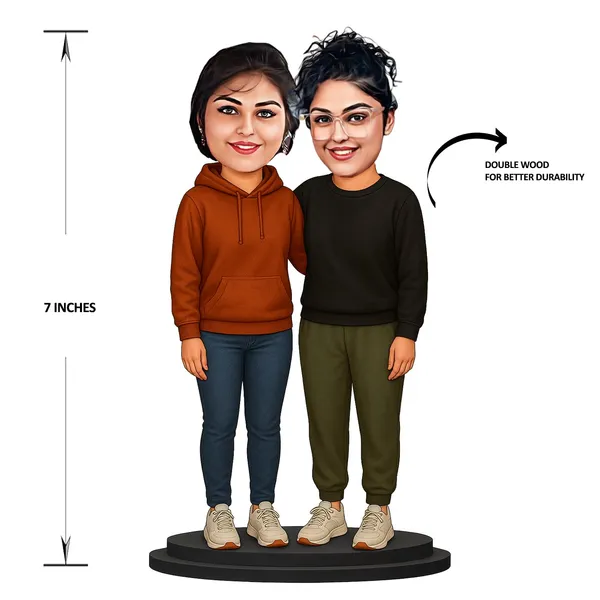 Personalized_Two_Girls_Best_Friends_Caricature_Cutout_with_Acrylic_Name_|_Custom_2D_MDF_Friendship_Gift_for_Men_&_Women_|_Glossy_Double-Layer_Laminated_MDF_with_Stand_|_Unique_Birthday_Gift