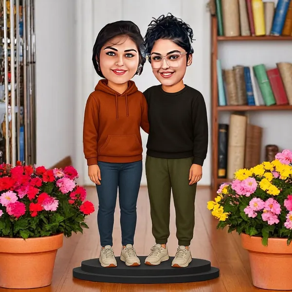 Personalized_Two_Girls_Best_Friends_Caricature_Cutout_with_Acrylic_Name_|_Custom_2D_MDF_Friendship_Gift_for_Men_&_Women_|_Glossy_Double-Layer_Laminated_MDF_with_Stand_|_Unique_Birthday_Gift