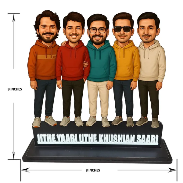 Personalized_Group_of_5_Friends_Caricature_Cutout_with_Custom_Acrylic_Name_|_Custom_2D_MDF_Best_Friends_Gift_for_Men_&_Women_|_Glossy_Double-Layer_Laminated_MDF_with_Stand