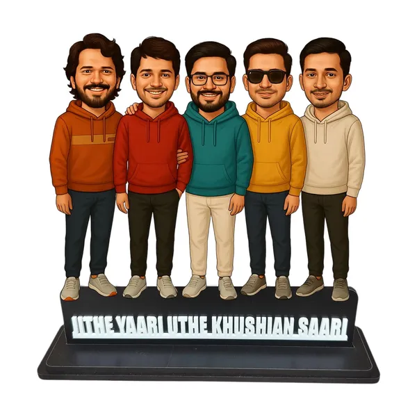 Personalized_Group_of_5_Friends_Caricature_Cutout_with_Custom_Acrylic_Name_|_Custom_2D_MDF_Best_Friends_Gift_for_Men_&_Women_|_Glossy_Double-Layer_Laminated_MDF_with_Stand