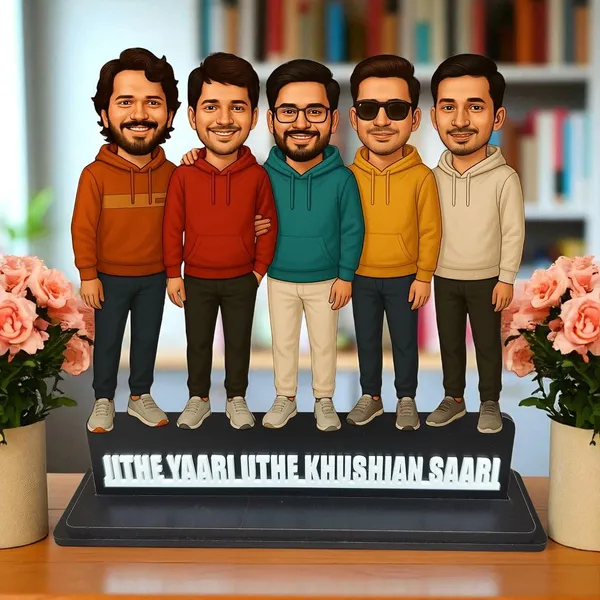 Personalized_Group_of_5_Friends_Caricature_Cutout_with_Custom_Acrylic_Name_|_Custom_2D_MDF_Best_Friends_Gift_for_Men_&_Women_|_Glossy_Double-Layer_Laminated_MDF_with_Stand