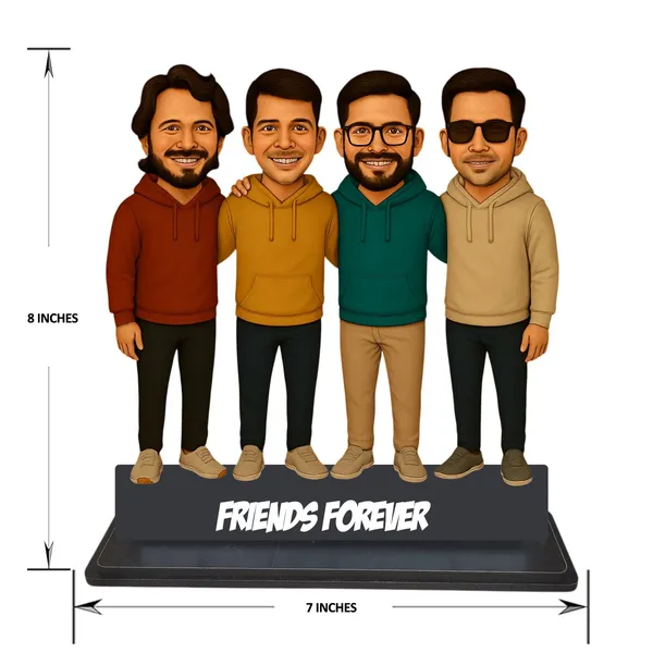 Personalized_4_Friends_Caricature_with_Stand,_7_Inch_Custom_2D_Wooden_Figurine_for_Male_&_Female_Friends,_Double_Layer_Glossy_Laminated_MDF_with_Acrylic_Nameplate,_Best_Friends_Group_Gift