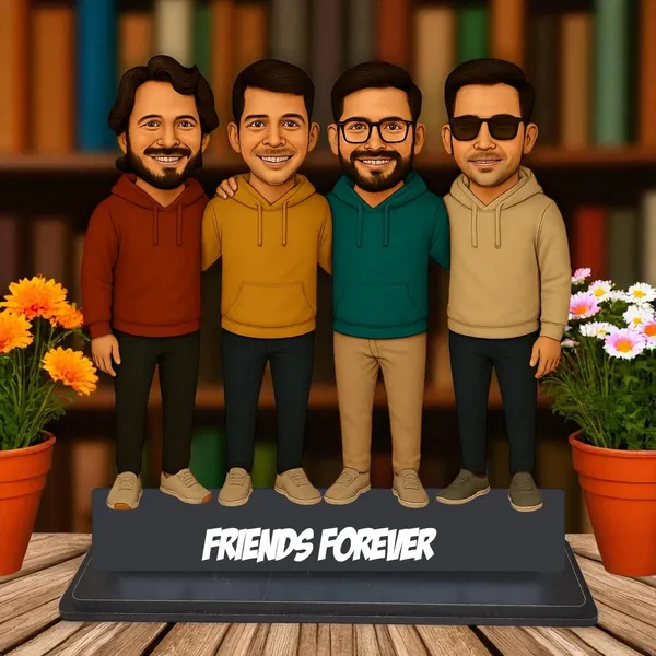 Personalized_4_Friends_Caricature_with_Stand,_7_Inch_Custom_2D_Wooden_Figurine_for_Male_&_Female_Friends,_Double_Layer_Glossy_Laminated_MDF_with_Acrylic_Nameplate,_Best_Friends_Group_Gift