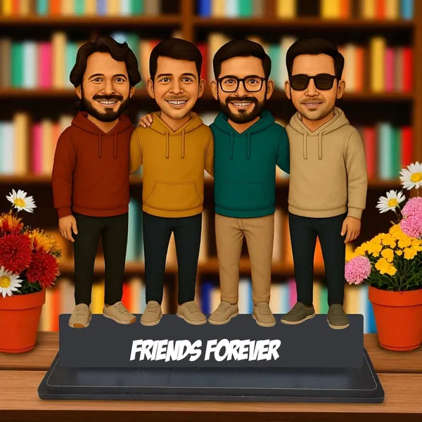 Personalized_4_Friends_Caricature_with_Stand,_7_Inch_Custom_2D_Wooden_Figurine_for_Male_&_Female_Friends,_Double_Layer_Glossy_Laminated_MDF_with_Acrylic_Nameplate,_Best_Friends_Group_Gift