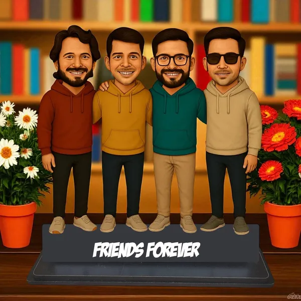 Personalized_4_Friends_Caricature_with_Stand,_7_Inch_Custom_2D_Wooden_Figurine_for_Male_&_Female_Friends,_Double_Layer_Glossy_Laminated_MDF_with_Acrylic_Nameplate,_Best_Friends_Group_Gift