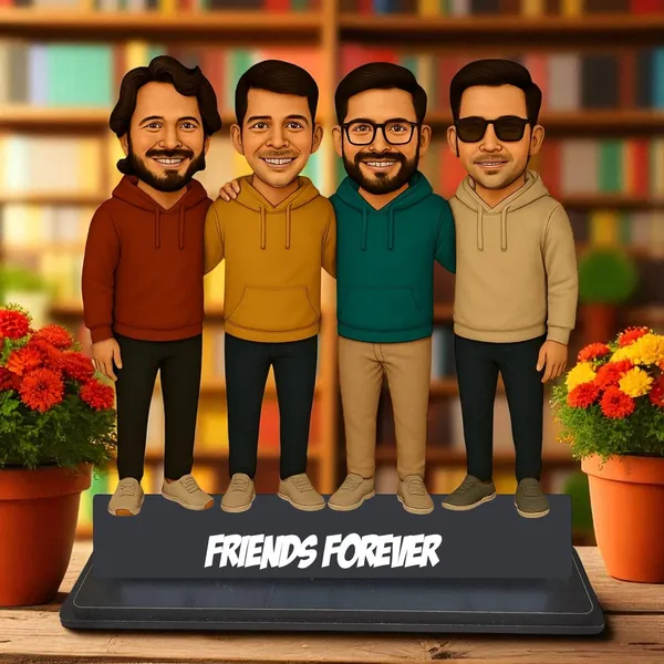 Personalized_4_Friends_Caricature_with_Stand,_7_Inch_Custom_2D_Wooden_Figurine_for_Male_&_Female_Friends,_Double_Layer_Glossy_Laminated_MDF_with_Acrylic_Nameplate,_Best_Friends_Group_Gift