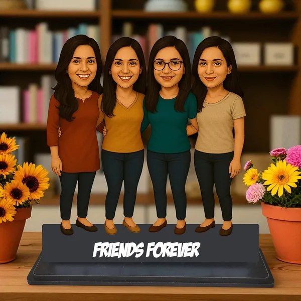 Personalized_4_Friends_Caricature_with_Stand,_7_Inch_Custom_2D_Wooden_Figurine_for_Male_&_Female_Friends,_Double_Layer_Glossy_Laminated_MDF_with_Acrylic_Nameplate,_Best_Friends_Group_Gift