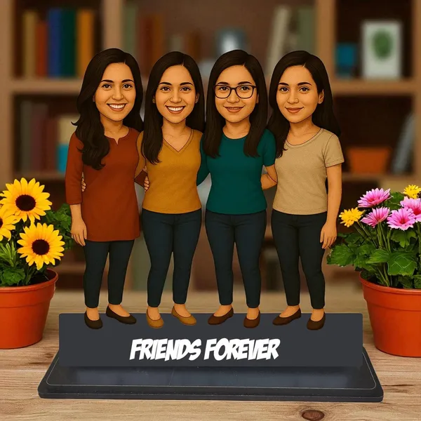 Personalized_4_Friends_Caricature_with_Stand,_7_Inch_Custom_2D_Wooden_Figurine_for_Male_&_Female_Friends,_Double_Layer_Glossy_Laminated_MDF_with_Acrylic_Nameplate,_Best_Friends_Group_Gift
