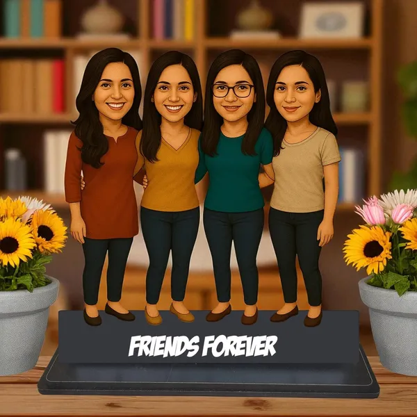 Personalized_4_Friends_Caricature_with_Stand,_7_Inch_Custom_2D_Wooden_Figurine_for_Male_&_Female_Friends,_Double_Layer_Glossy_Laminated_MDF_with_Acrylic_Nameplate,_Best_Friends_Group_Gift