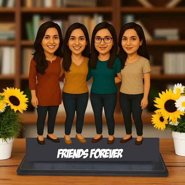 Personalized_4_Friends_Caricature_with_Stand,_7_Inch_Custom_2D_Wooden_Figurine_for_Male_&_Female_Friends,_Double_Layer_Glossy_Laminated_MDF_with_Acrylic_Nameplate,_Best_Friends_Group_Gift