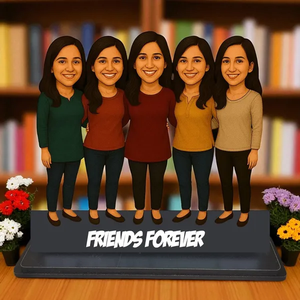 Personalized_Friends_Caricature_with_Stand_&_Acrylic_Name_|_7_Inch_Custom_Group_Photo_Wooden_Cutout_|_Glossy_Double-Layer_Laminated_MDF_Gift_for_Best_Friends_&_Women