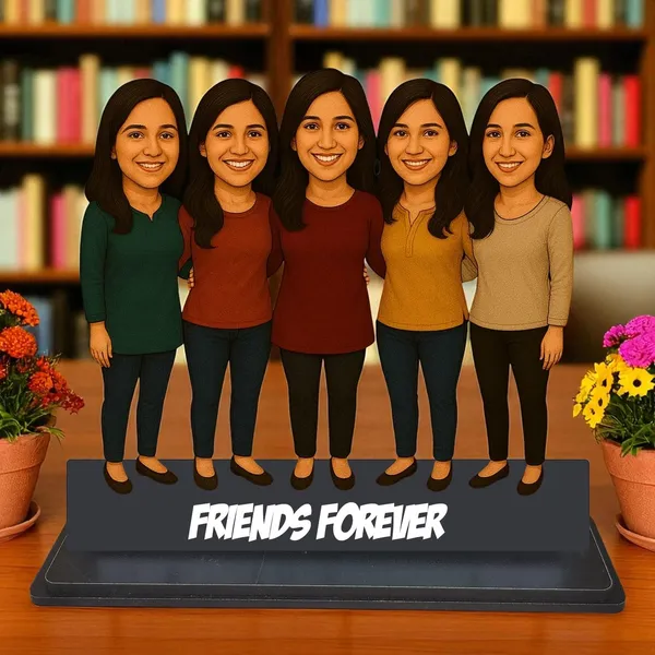 Personalized_Friends_Caricature_with_Stand_&_Acrylic_Name_|_7_Inch_Custom_Group_Photo_Wooden_Cutout_|_Glossy_Double-Layer_Laminated_MDF_Gift_for_Best_Friends_&_Women