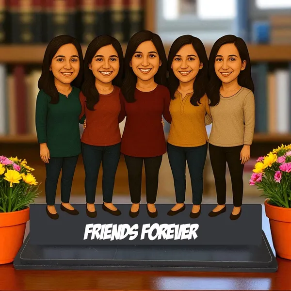 Personalized_Friends_Caricature_with_Stand_&_Acrylic_Name_|_7_Inch_Custom_Group_Photo_Wooden_Cutout_|_Glossy_Double-Layer_Laminated_MDF_Gift_for_Best_Friends_&_Women