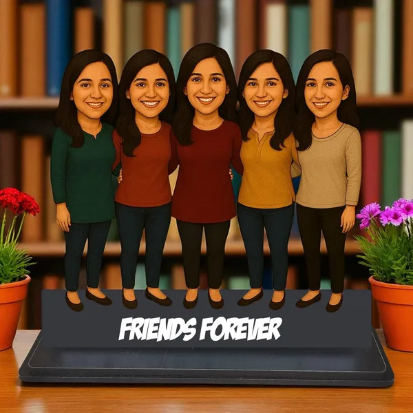 Personalized_Friends_Caricature_with_Stand_&_Acrylic_Name_|_7_Inch_Custom_Group_Photo_Wooden_Cutout_|_Glossy_Double-Layer_Laminated_MDF_Gift_for_Best_Friends_&_Women