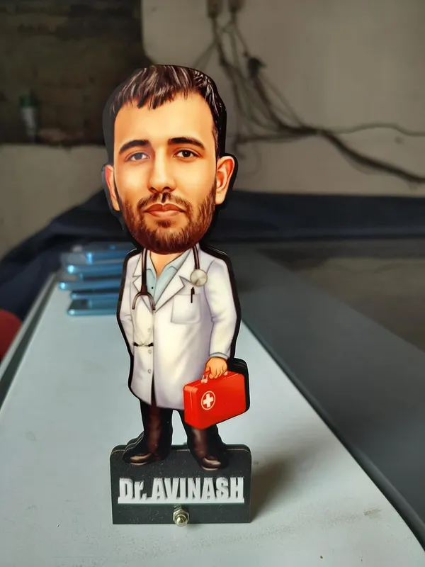 Customized_2D_Wooden_Caricature_with_Acrylic_Name_|_7_Inch_Personalized_Profession_Gift_for_Men_&_Women_|_Double_Layer_MDF_Standee_with_Glossy_Finish_|_Custom_Doctor_Caricature