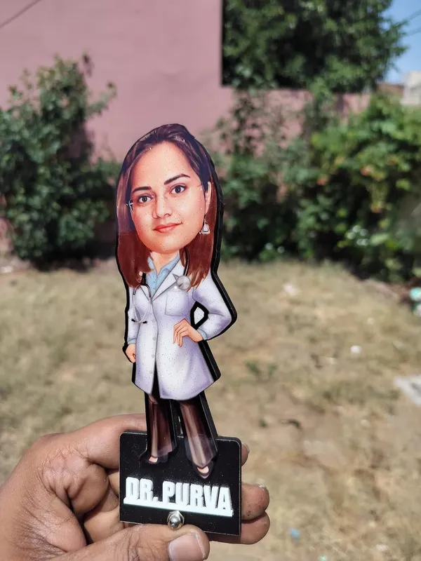 Customized_2D_Wooden_Caricature_with_Acrylic_Name_|_7_Inch_Personalized_Profession_Gift_for_Men_&_Women_|_Double_Layer_MDF_Standee_with_Glossy_Finish_|_Custom_Doctor_Caricature