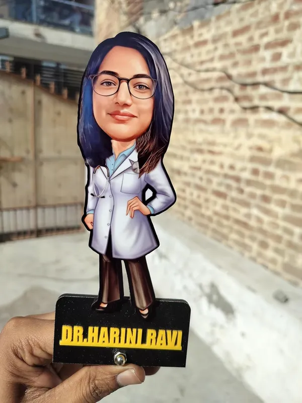 Customized_2D_Wooden_Caricature_with_Acrylic_Name_|_7_Inch_Personalized_Profession_Gift_for_Men_&_Women_|_Double_Layer_MDF_Standee_with_Glossy_Finish_|_Custom_Doctor_Caricature
