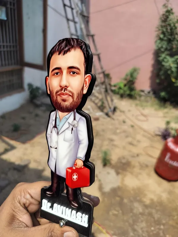 Customized_2D_Wooden_Caricature_with_Acrylic_Name_|_7_Inch_Personalized_Profession_Gift_for_Men_&_Women_|_Double_Layer_MDF_Standee_with_Glossy_Finish_|_Custom_Doctor_Caricature