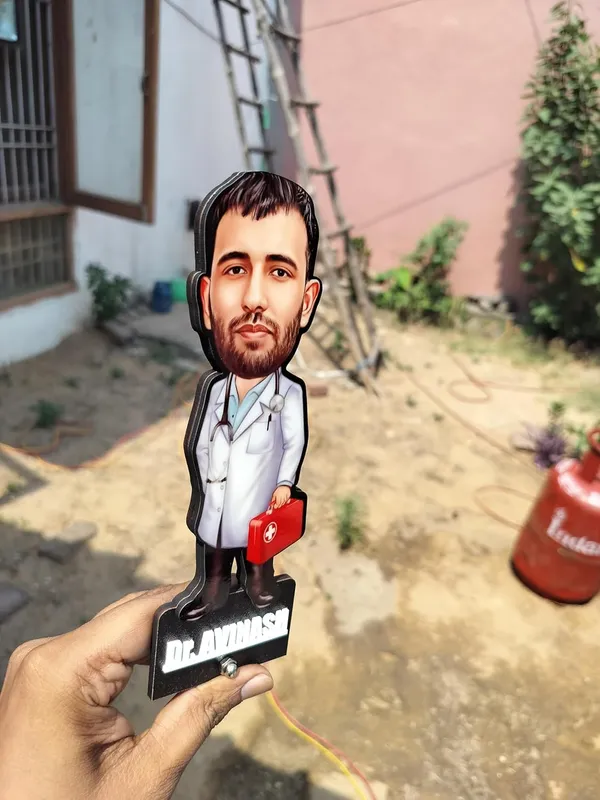 Customized_2D_Wooden_Caricature_with_Acrylic_Name_|_7_Inch_Personalized_Profession_Gift_for_Men_&_Women_|_Double_Layer_MDF_Standee_with_Glossy_Finish_|_Custom_Doctor_Caricature