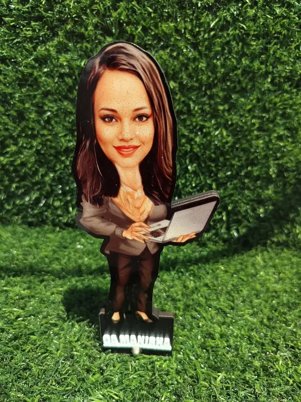 Personalized_7_Inch_Female_Professional_Caricature_with_Stand_for_Any_Profession_|_Custom_Photo_Cartoon_Figurine_with_Laptop_|_Double-Layer_Laminated_MDF_Wood,_Glossy_Finish_&_Acrylic_Name_|_Unique_Gift_for_Men_&_Women