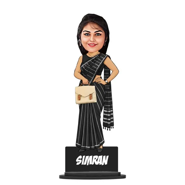 Personalized_Girl_Caricature_with_Acrylic_Name_|_Custom_Saree_Figurine_|_Glossy_Double-Layer_Laminated_MDF_with_Stand_|_Unique_Gift_for_Women_&_Men_|_Custom_Caricature_for_Any_Profession