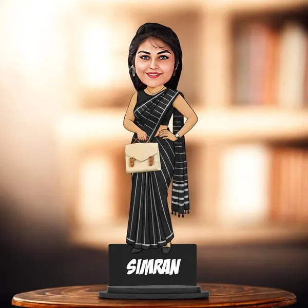 Personalized_Girl_Caricature_with_Acrylic_Name_|_Custom_Saree_Figurine_|_Glossy_Double-Layer_Laminated_MDF_with_Stand_|_Unique_Gift_for_Women_&_Men_|_Custom_Caricature_for_Any_Profession