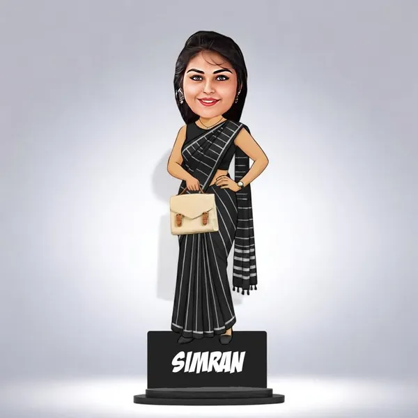 Personalized_Girl_Caricature_with_Acrylic_Name_|_Custom_Saree_Figurine_|_Glossy_Double-Layer_Laminated_MDF_with_Stand_|_Unique_Gift_for_Women_&_Men_|_Custom_Caricature_for_Any_Profession