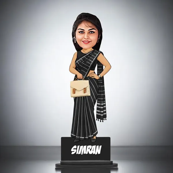 Personalized_Girl_Caricature_with_Acrylic_Name_|_Custom_Saree_Figurine_|_Glossy_Double-Layer_Laminated_MDF_with_Stand_|_Unique_Gift_for_Women_&_Men_|_Custom_Caricature_for_Any_Profession