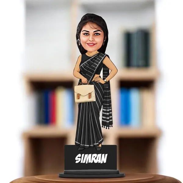 Personalized_Girl_Caricature_with_Acrylic_Name_|_Custom_Saree_Figurine_|_Glossy_Double-Layer_Laminated_MDF_with_Stand_|_Unique_Gift_for_Women_&_Men_|_Custom_Caricature_for_Any_Profession