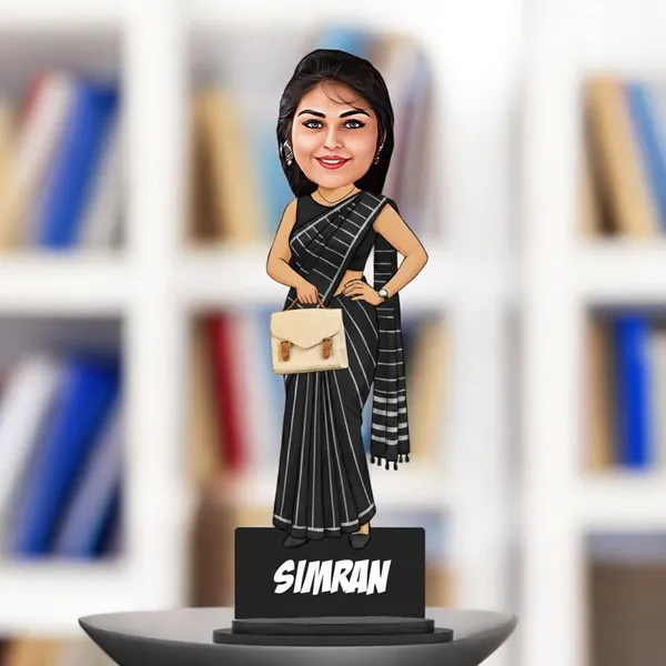 Personalized_Girl_Caricature_with_Acrylic_Name_|_Custom_Saree_Figurine_|_Glossy_Double-Layer_Laminated_MDF_with_Stand_|_Unique_Gift_for_Women_&_Men_|_Custom_Caricature_for_Any_Profession