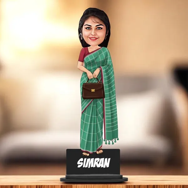 Personalized_Saree_Caricature_Cutout_with_Acrylic_Name_|_Custom_2D_MDF_Caricature_Gift_for_Women_&_Men_|_Glossy_Double-Layer_Laminated_MDF_with_Stand_|_Birthday_&_Anniversary_Gift