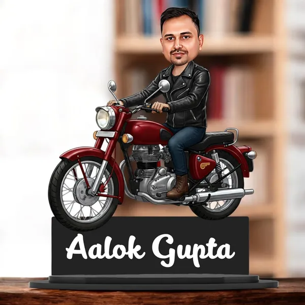 Personalized_Bike_Rider_Caricature_with_Stand,_7_Inch_Custom_2D_Wooden_Figurine_of_Man_or_Woman_Sitting_on_Any_Bike,_Double_Layer_Glossy_Laminated_MDF_with_Acrylic_Nameplate,_Custom_Biker_Gift