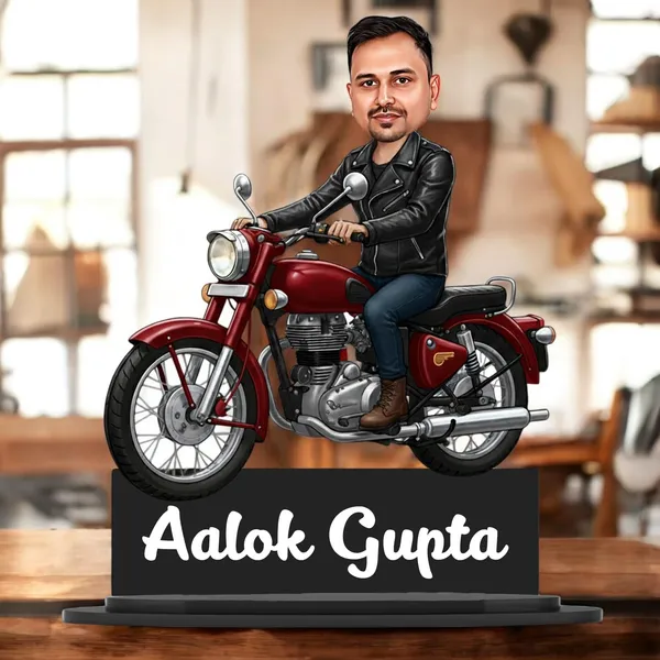 Personalized_Bike_Rider_Caricature_with_Stand,_7_Inch_Custom_2D_Wooden_Figurine_of_Man_or_Woman_Sitting_on_Any_Bike,_Double_Layer_Glossy_Laminated_MDF_with_Acrylic_Nameplate,_Custom_Biker_Gift