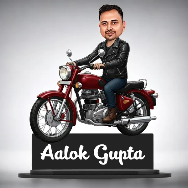 Personalized_Bike_Rider_Caricature_with_Stand,_7_Inch_Custom_2D_Wooden_Figurine_of_Man_or_Woman_Sitting_on_Any_Bike,_Double_Layer_Glossy_Laminated_MDF_with_Acrylic_Nameplate,_Custom_Biker_Gift