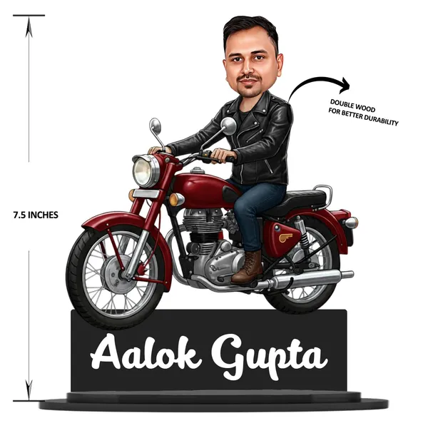Personalized_Bike_Rider_Caricature_with_Stand,_7_Inch_Custom_2D_Wooden_Figurine_of_Man_or_Woman_Sitting_on_Any_Bike,_Double_Layer_Glossy_Laminated_MDF_with_Acrylic_Nameplate,_Custom_Biker_Gift